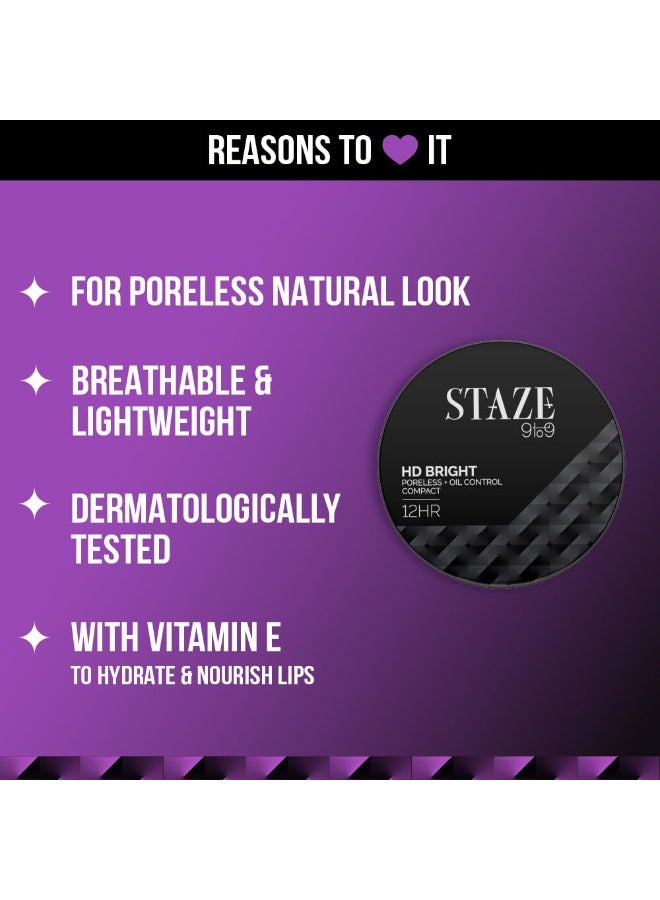 Staze 9to9 HD Bright Compact | 12hrs long stay | Poreless Matte Finish + Oil Control | Evens out Complexion, Blends effortlessly | Lightweight Microfine Formula with Vitamin E| 128C Cashmere 9g - Image 2
